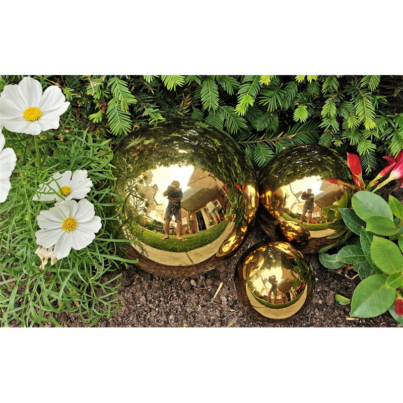 Chaitan Stainless Steel Gazing Ball, 20cm H x 35cm W x 30cm D, 3, Gold