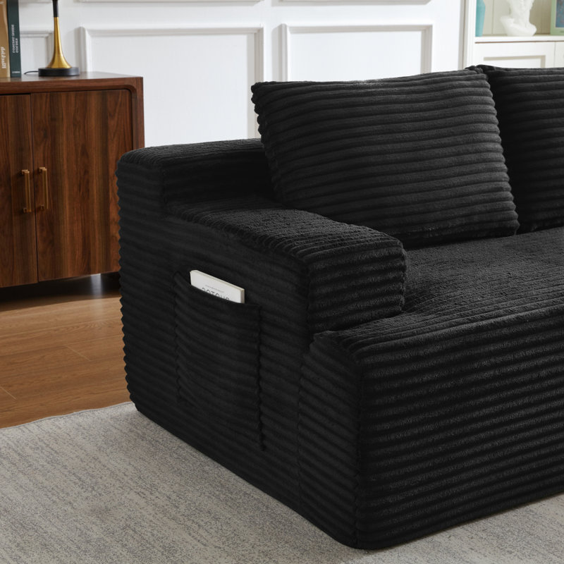 Canapé modulaire avec canapé en forme de L de Boneless, Velours côtelé noir, Orienté à droite