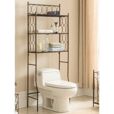 InRoom Designs 3-Tier Over the Toilet Bathroom Rack with Open Metal Shelves and Decorative Scrollwork Frame for Storing Towels Toiletries and Essentials in Small Bathrooms or Guest Powder Rooms