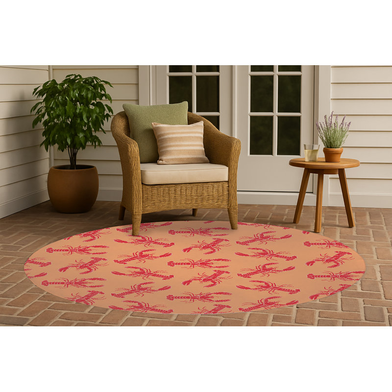 Tapis d'extérieur décoratif homard, Orange, Round 5'