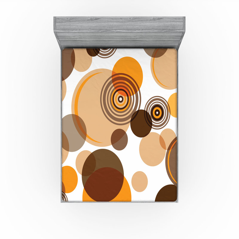 Drap-housse Ambesonne, paquet de 2, Drap-housse grand, Orange / brun / pois brun clair / abstrait