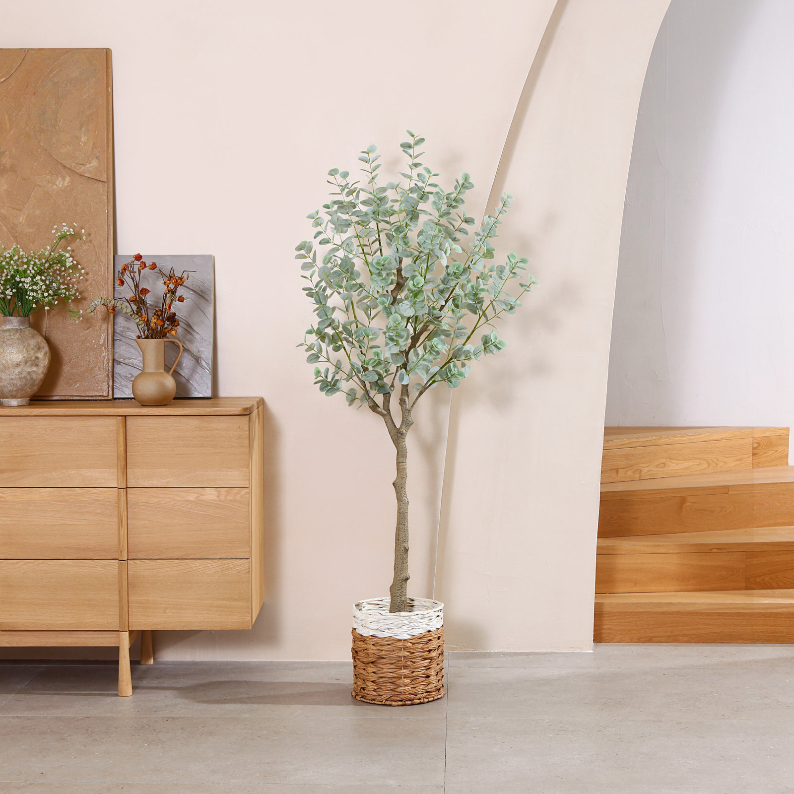 Adcock Eucalyptus Tree in Pot, 59" H x 25" W x 25" D, 1