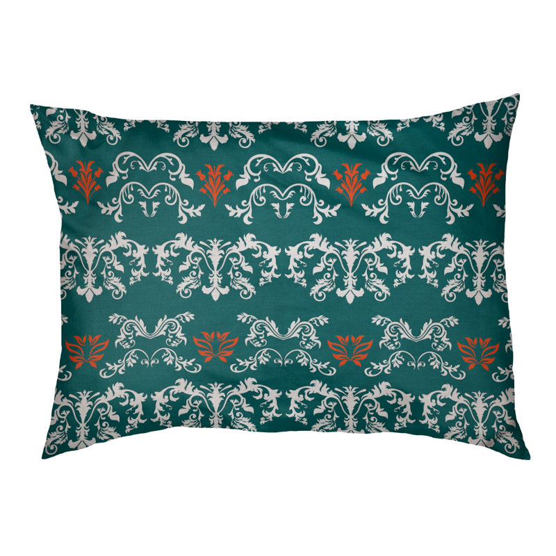 Coussin d'extérieur Houston Football Baroque, Grand (l 50 po x P 40 po x H 6 po), Blanc / turquoise clair / orange