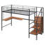 Lit mezzanine en métal noir avec panneau de rangement et échelle à 3 niveaux-188834943-188834942