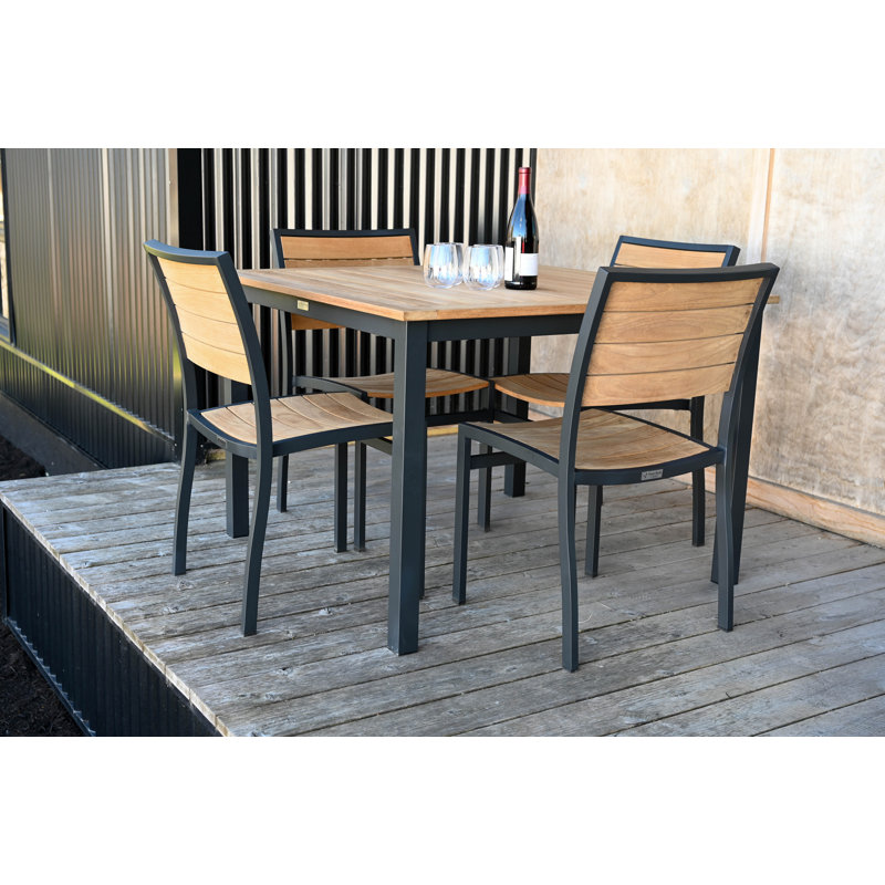 SoHo Teak Aluminum Outdoor Stacking Sidechair, Black
