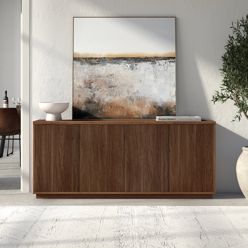 Alston 68" Wide Rectangular Fluted Buffet Table, Satin Walnut