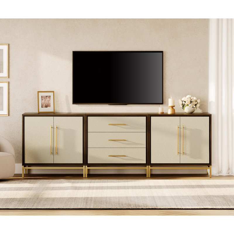  Modern TV Stand For Tvs Up To 100 Inch With Drawer And Door Cabinet, Leather/Manufactured Wood/Metal