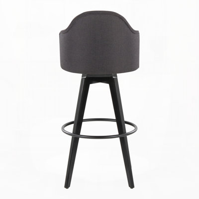 Tabouret de bar à hauteur fixe avec pivot en bois noir et similicuir brun clair avec repose-pieds rond en métal noir, ensemble de 2