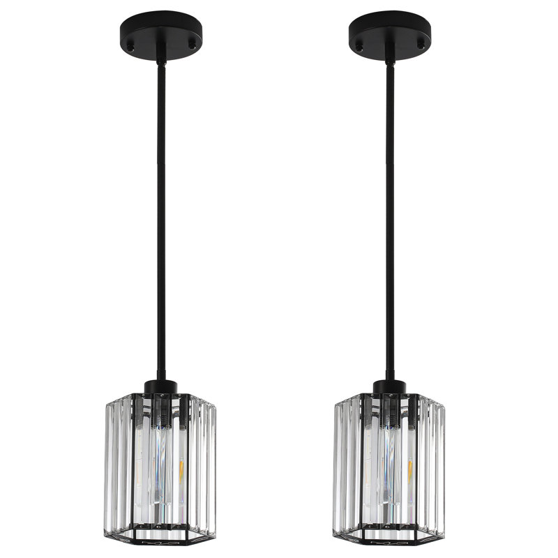 Ensemble de 2 luminaires suspendus en cristal pour îlot de cuisine, Noir