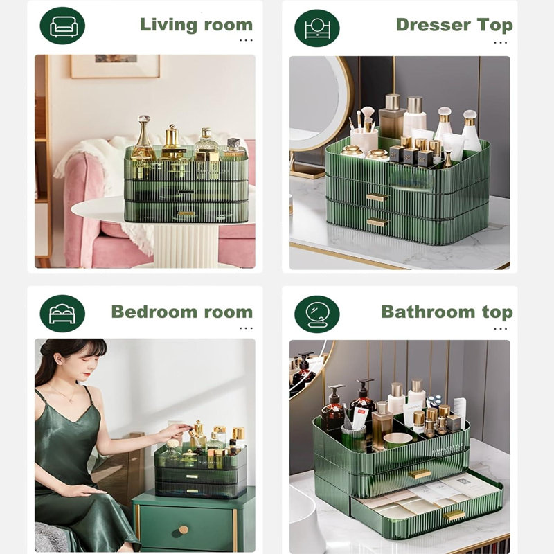 Organisateur de maquillage pour coiffeuse, grand organisateur de bureau avec tiroirs empilables pour les cosmétiques, soins de la peau, rouges à lèvres, palette, soin des ongles