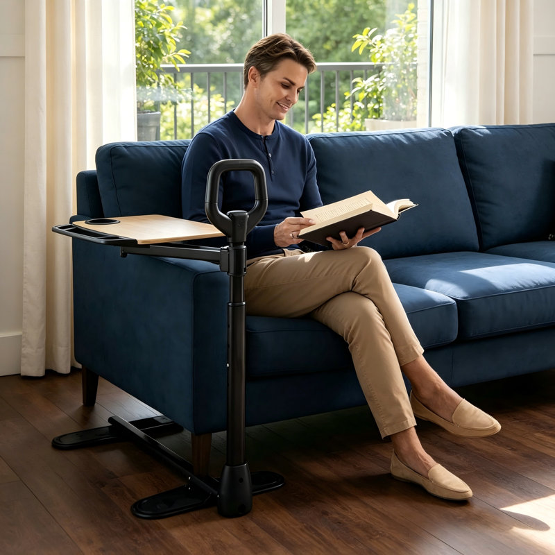 Table-plateau multifonctionnelle réglable en bambou avec poignée de sécurité ergonomique, bureau d’assistance à domicile