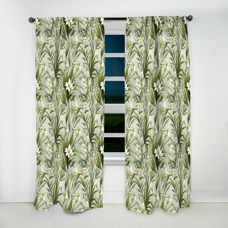 Tropical Zen Bamboo Pattern I - Floral Curtain - Velvet Room Darkening - 1 panel, 52" W x 90" L
