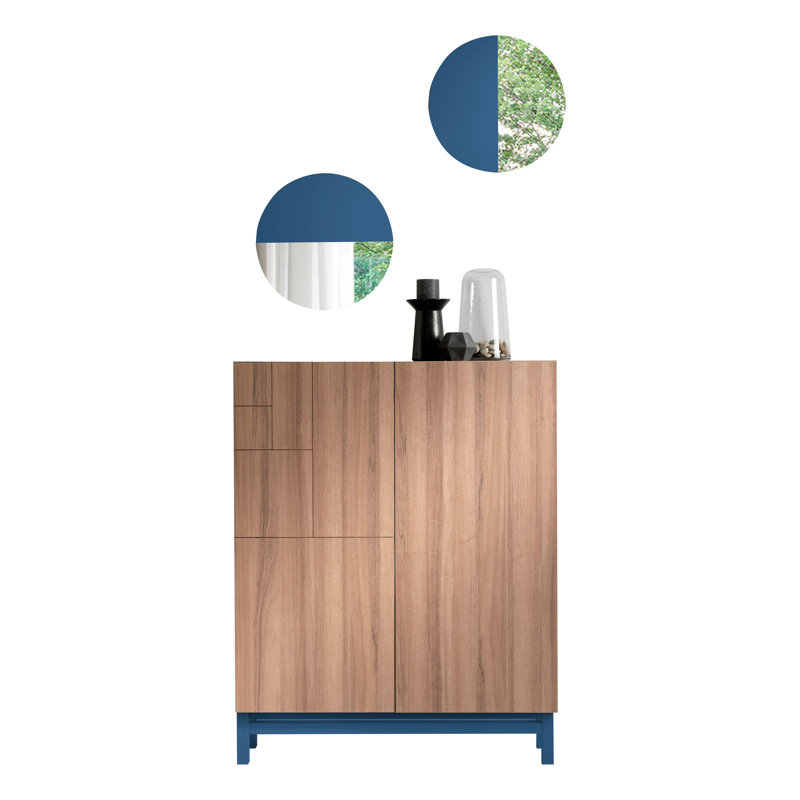 18 Pair Shoe Storage Cabinet, Walnut/Ocean Blue