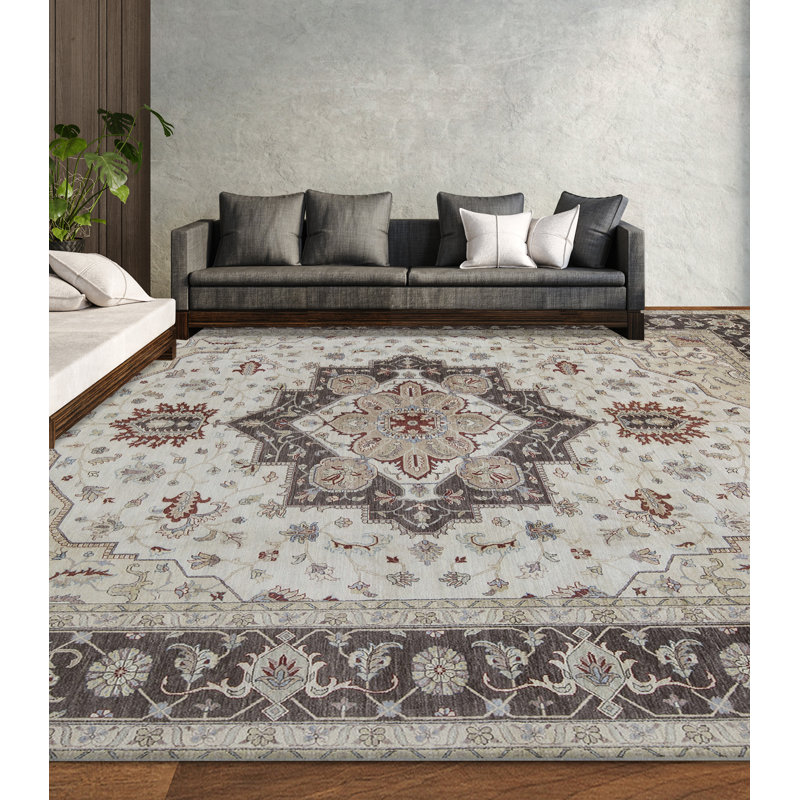 Hand-Knotted High-Quality Cream and Brown Area Rug