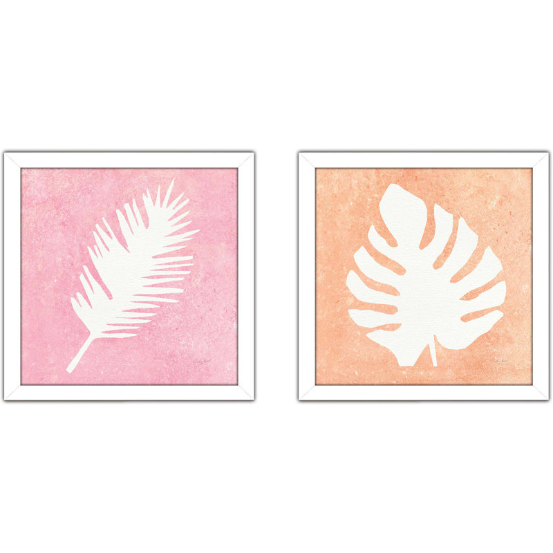 «Tropical Fun Palms Silhouette I», ensemble de 2 reproductions d'art sur papier encadrées, H 16,5 po x l 33 po, Pas de tapis