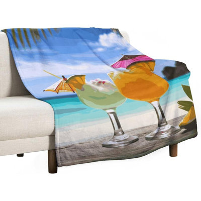 Tropical Beach Drink Blanket for Home, Washable Throw Blanket for Travel, Lightweight Warm Blankets for Camping, Soft Bed Blankets for Women Men, Breathable Blankets 80"x60"
