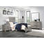 Structure de lit simple gris pour chambre à coucher, matériau en bois, avec tête de lit et lit de chambre à coucher en bois, aspect rustique, rails, sommier