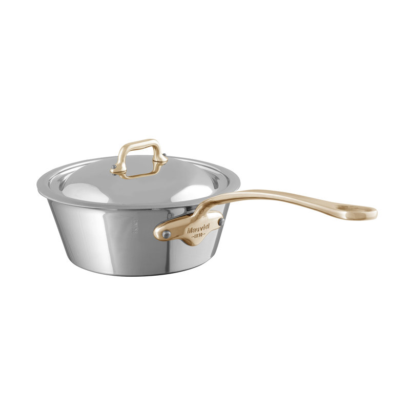 Mauviel M'cook B Splayed Saute Pan With Lid, Brass Handle, 2-Qt