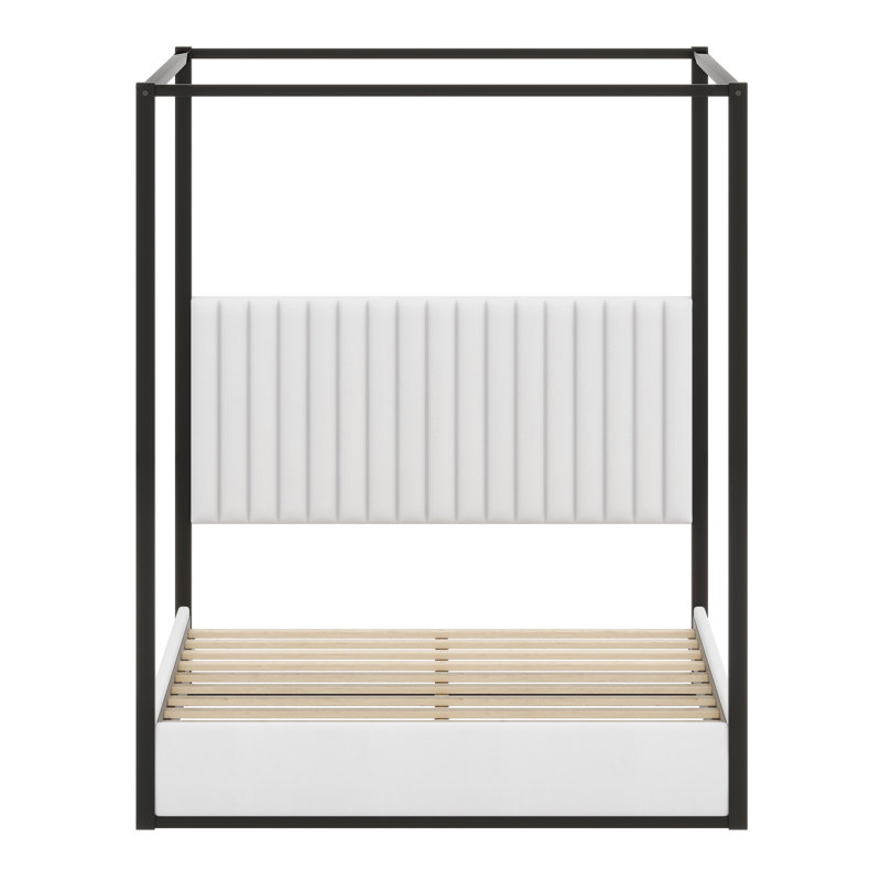 Elevated Canopy Platform Bed with Headboard and Structural Frame, White