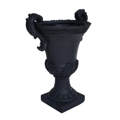 Stylish Black Magnesium Oxide Planter Urn, For Flowers, Herbs, Succulents, Vegetables, 19.63 In High, 11.28 Wide, 15.5 Deep, Weather , No Assembly Required Fits All Kinds Of Plants, , Drainage