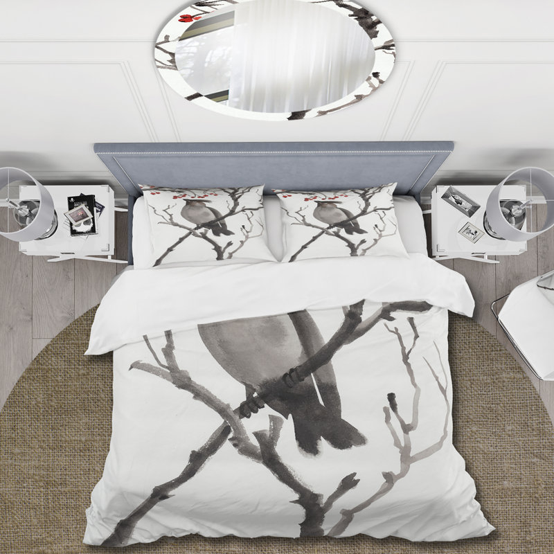 Illustration rétro d'oiseaux australiens III - ensemble de housse de couette traditionnel - microfibre de polyester
