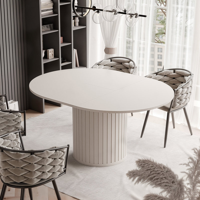 Rushad Extendable Round Dining Table, White