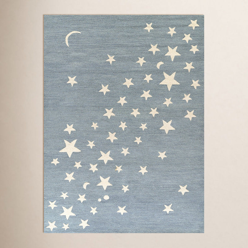 Lola Hand Tufted Wool Moon and Star Blue Area Rug 5' X 7'6", Rectangle 5' x 7'6"