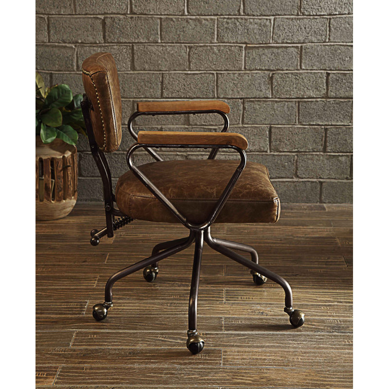 Chaise de bureau vintage avec siège pivotant et dossier inclinable, Brun