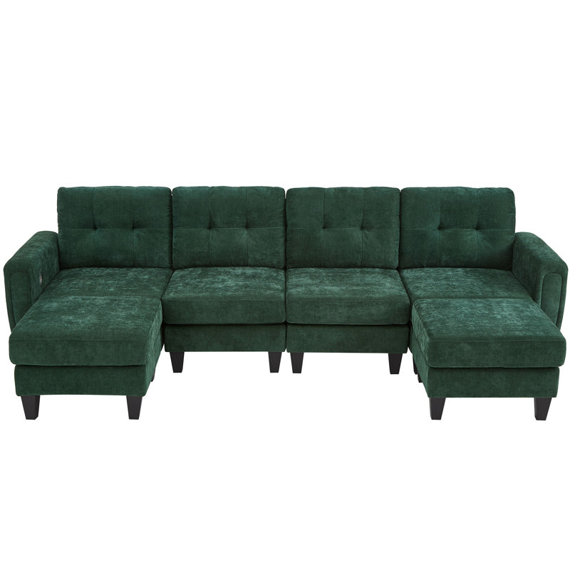 Modern Sectional Sofa 115" U-Shaped Sofa Upholstered Sofa Couch With Two Movable Ottomans, USB Ports And Side Tables For Living Room