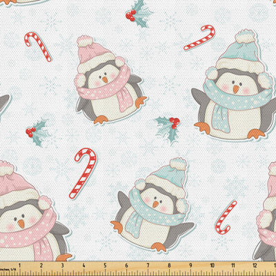Gewebe als Meterware, Weihnachtspinguine, Zuckerstange, Mehrfarbig