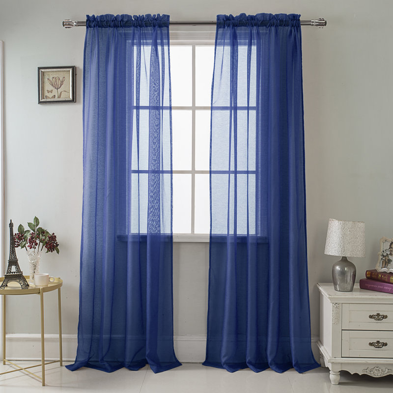Landose Sheer Curtain Single Panel, Navy Blue, 55" W x 84" L