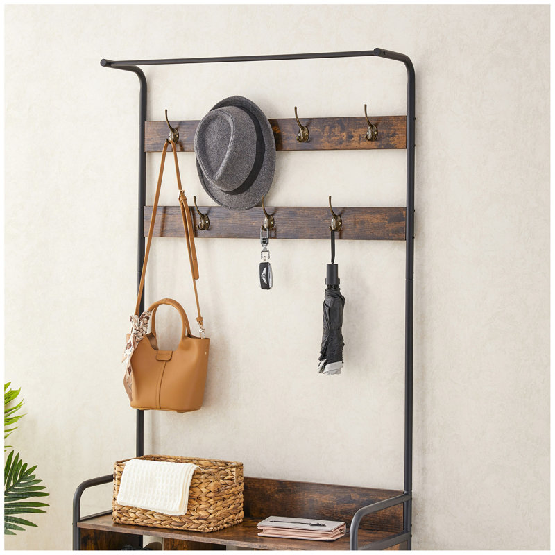 Coat Rack, Hall Tree with Shoe Rack for Entryway, 3-in-1 Entryway Coat Rack and Storage Rack, with 7 Hooks, a Hanging Rod