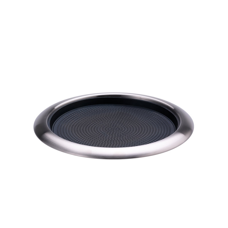 Silver Round 11" Stainless Steel Tray with Non-Slip Insert