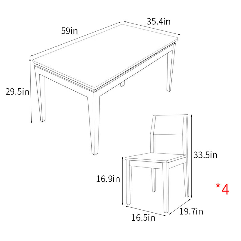 Modern simple household rectangle dining table set, 29.5"H x 59"L x 35.4"W