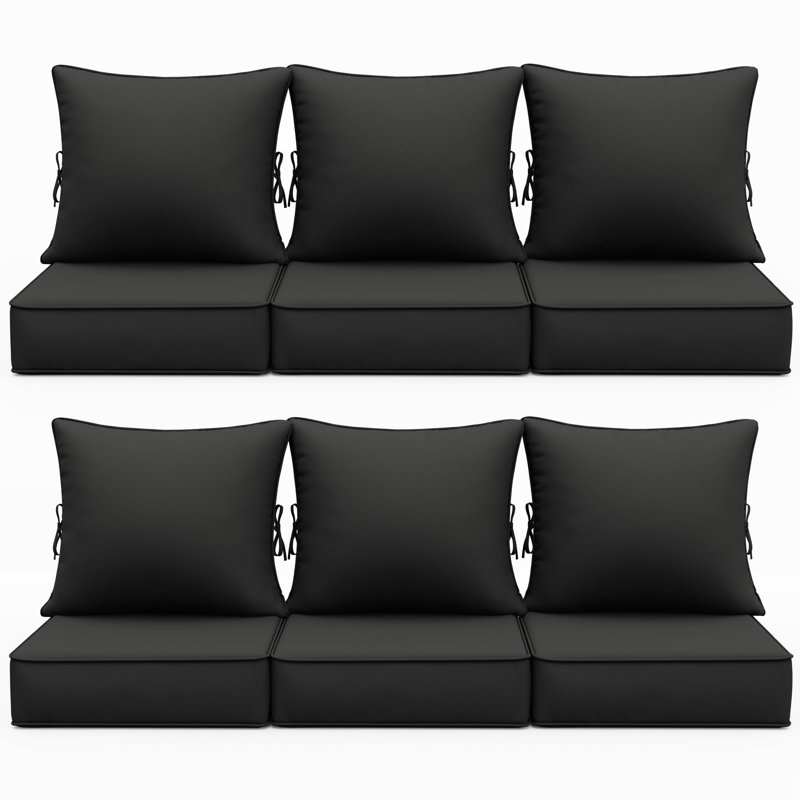24"W X 24"D Outdoor Deep Seating Cushions 6.5” Indoor/Outdoor Seat And Back Cushion, Cushions Only, Set of 6, Black