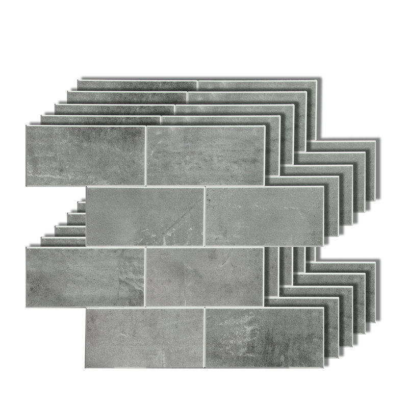 Carrelage style métro auto-adhésif en vinyle 12 po x 12 po, Gris ciment foncé