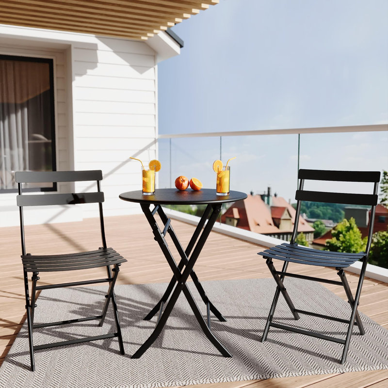 3-Piece Folding Bistro Set, Foldable Patio Furniture Set With Premium Frame, Outdoor Bistro Table And Chairs Set Of 2, Black