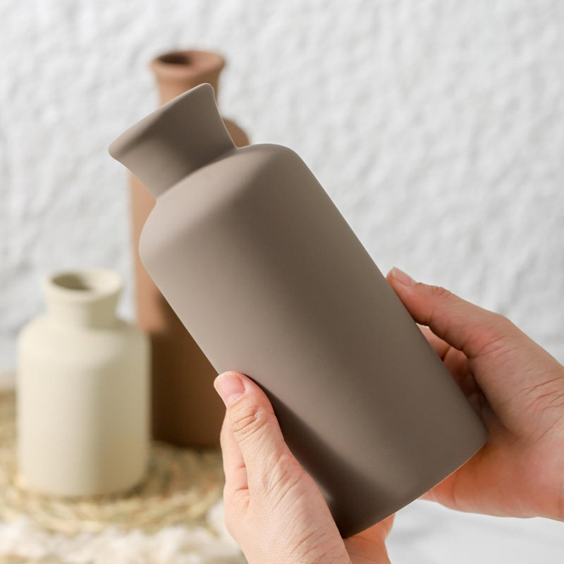 Set of 3 Brown Ceramic Vases for Table Decor