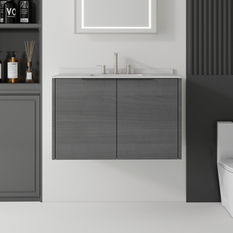 Meuble-lavabo flottant avec lavabo, Grey, 36" W