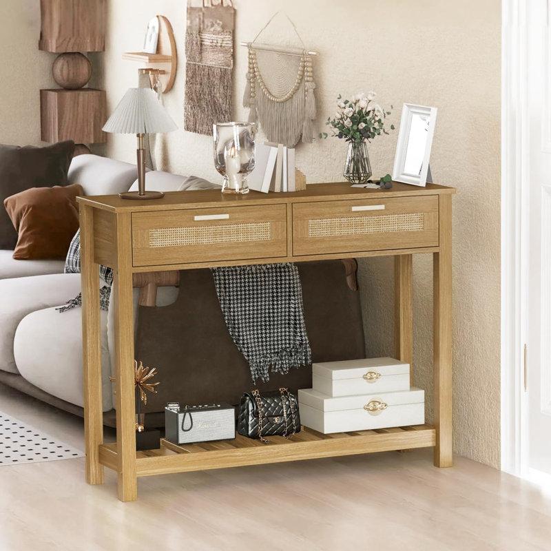 Rattan Console Table With 2 Drawers