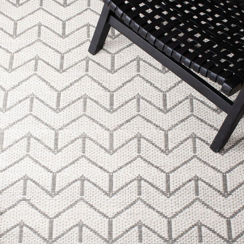 Aloin Hand Loomed Nz Wool/Cotton Geometric Rug in Ivory, Rectangle 3' x 5'
