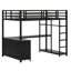 Lit mezzanine en métal avec cubes de rangement et tablettes, garde-robe et bureau en L-982432706