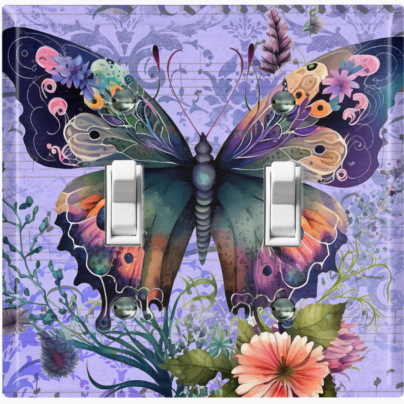 Plaque murale 2 interrupteurs à bascule Butterfly Flowers
