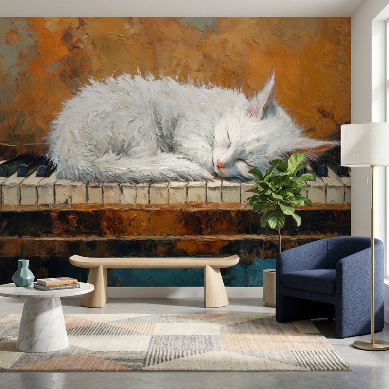 Papier peint chat, abstrait piano, Non tissé, 120 po x 96 po