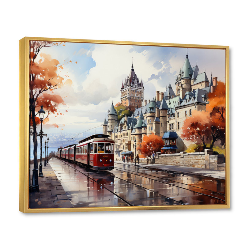 Ville touristique de Québec III, H 12 po x l 20 po x P 1 po, Cadre flottant doré