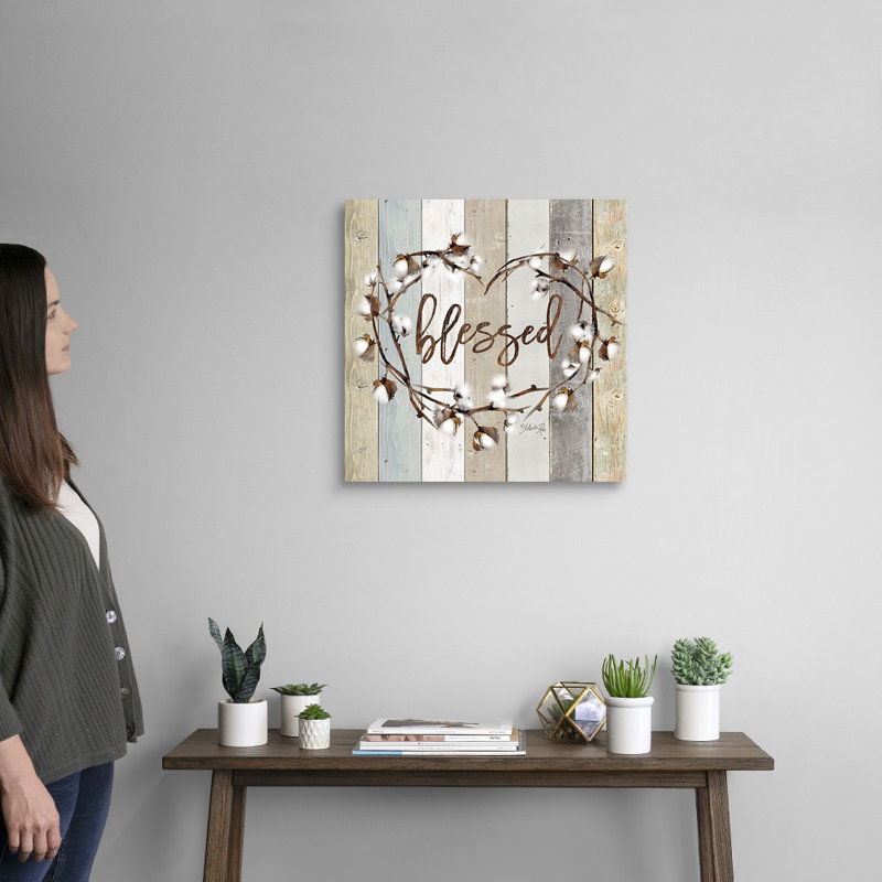 «Blessed Cotton Wreath» par Marla Rae, reproduction d'art textuel sur toile, H 20 po x l 20 po, Toile tendue, Sans cadre