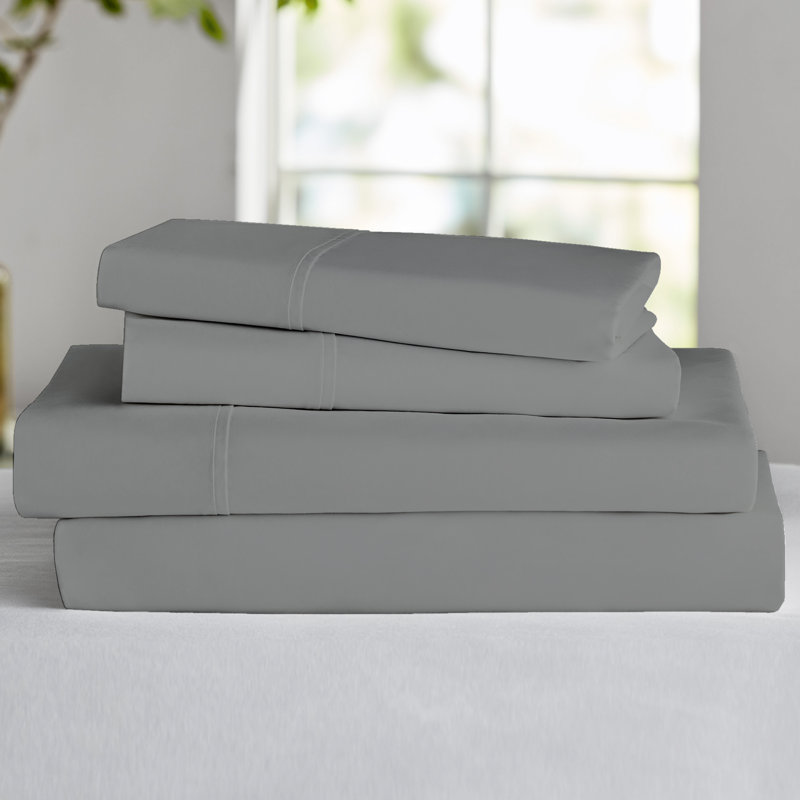 GAIAM Relax 300-Thread Count TENCEL Soft 4pc Sheet Set, Gray, Queen Sheet Set with 2 Pillowcases