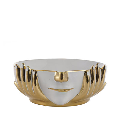 Ahvianna Handmade Ceramic Decoration Dish, White and Gold Face Modern Design Bowl Home Decor Accent Piece