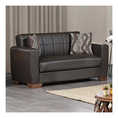 Primenest Nexaro Collection Upholstered Convertible Loveseat With Storage, Brown-PU
