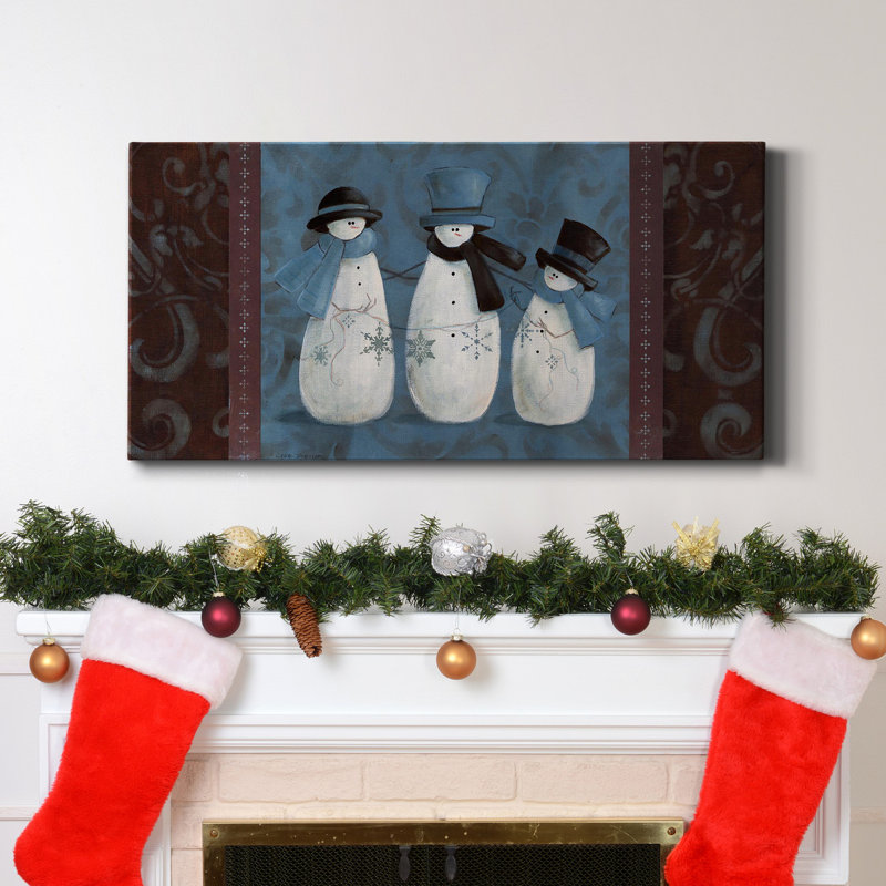 Bonhomme de neige trio de qualité supérieure sur toile tendue - prêt à accrocher, H 16 po x l 8 po x P 1 po